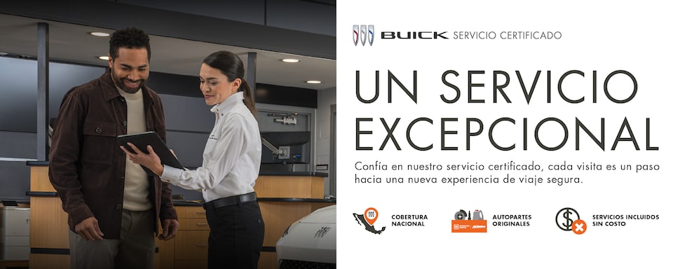 Buick Servicio Certificado te brinda un servicio excepcional en cada ocasión con: cobertura nacional, autopartes originales y servicios incluidos sin costos.